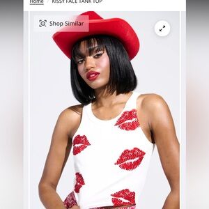 AKIRA White Tank Top with Red Sequin Lips Design